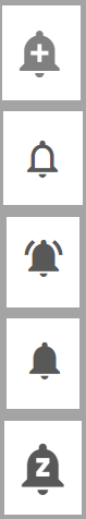 The alert bell icons: add alert (bell with +), active alert (outline bell), triggered alert (ringing bell), triggered and read (solid bell), and snoozed (bell with Z)