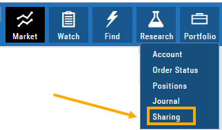 Portfolio menu open with Sharing highlighted