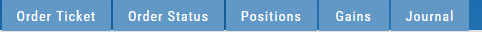 Virtual account tabs: Order Ticket, Order Status, Positions, Gains, Journal