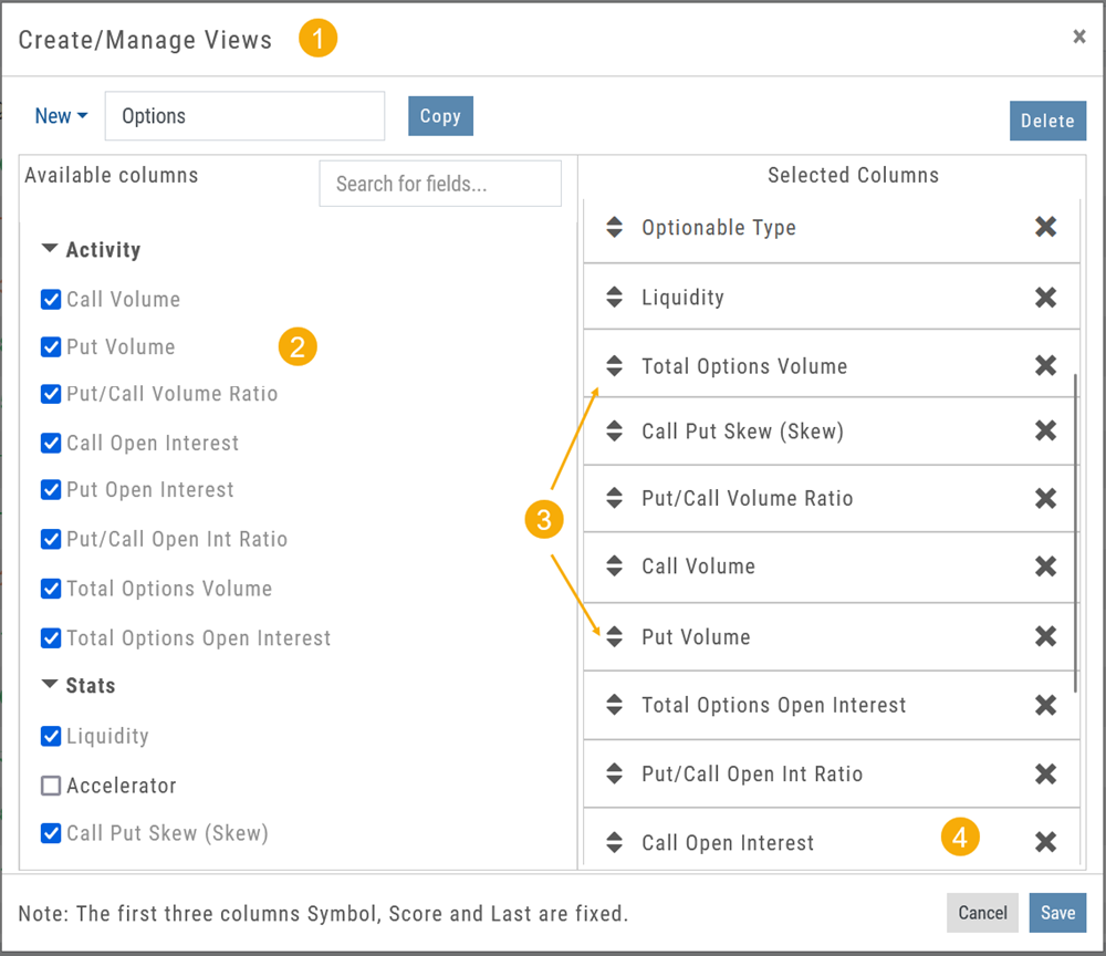 Create/Manage Views dialog: a New view named 