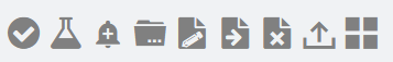 Watchlist icon toolbar: multi-select check, Research flask, alert bell, add/delete folder, manage/modify, send-to-list, remove, export, and view-toggle icons