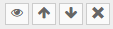 Lower-indicator icons: eye (display/hide), up/down arrows (move), X (delete)
