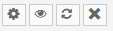 Upper-indicator icons: gear (edit), eye (hide/display), refresh, X (remove)