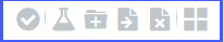 Watchlist navigational icons: multi-select check, Research flask, create-list folder, send-to-list, remove, and view toggles